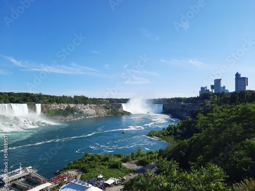 A Summer Scene of Whole Niagara Falls  American Falls  Bridal Veil Falls  Canadian Horseshoe Falls  Niagara River and the Town