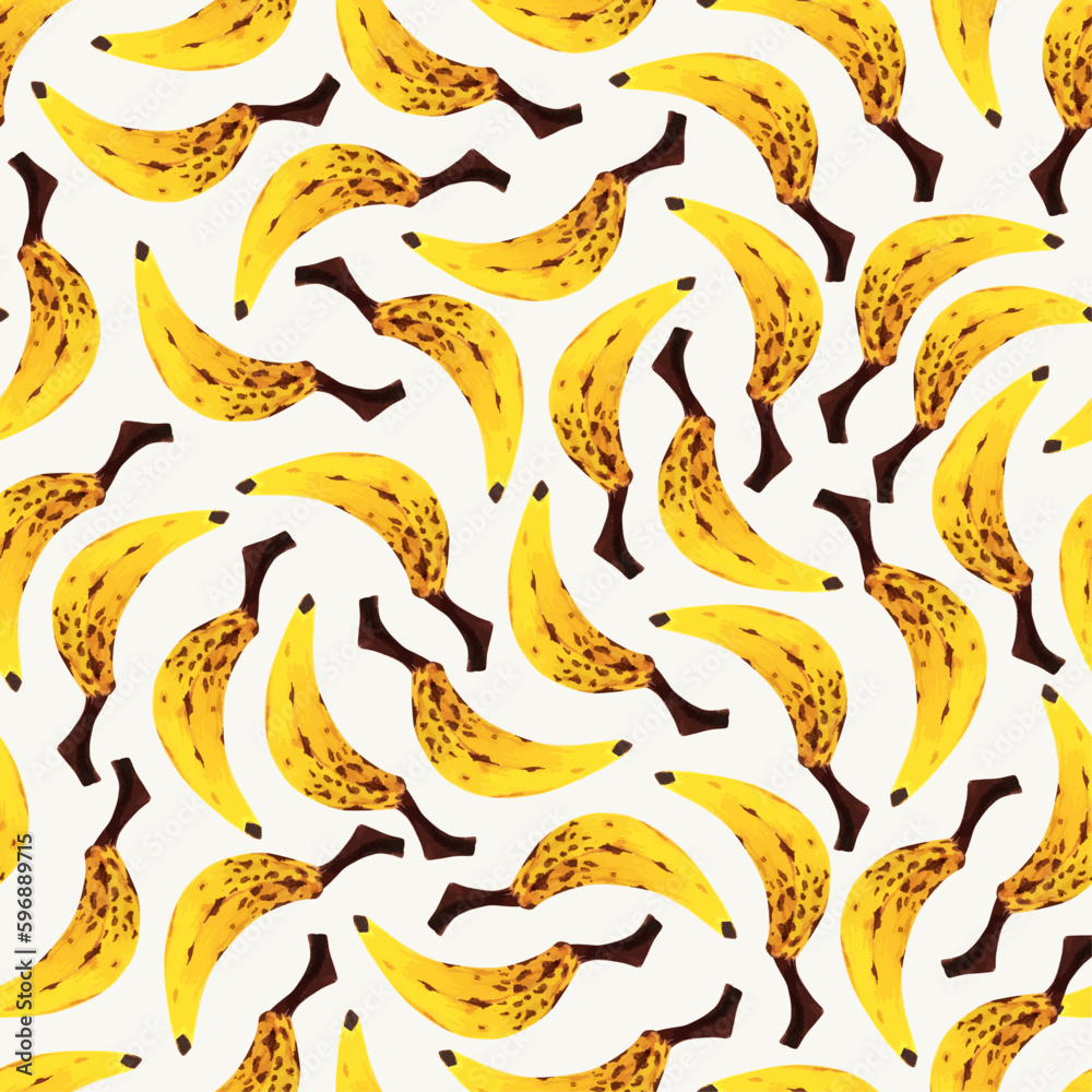 Seamless pattern with bananas on white background. Nature background. Hand-drawn vector pattern. Fruit summer print. Perfect for wallpapers, web page backgrounds, surface textures, textiles.