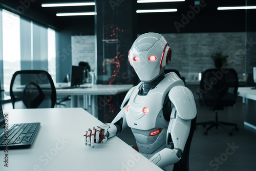 android humanoid artificial intelligence robot in office, autonomous worker. Generative AI