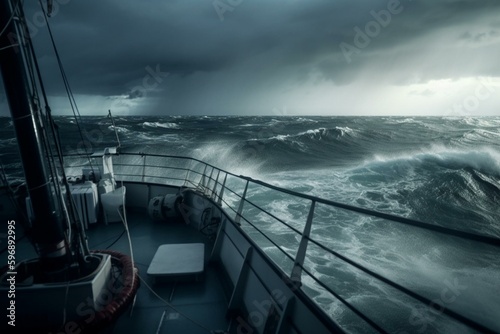 Stormy weather at sea. Generative AI © Euphemia