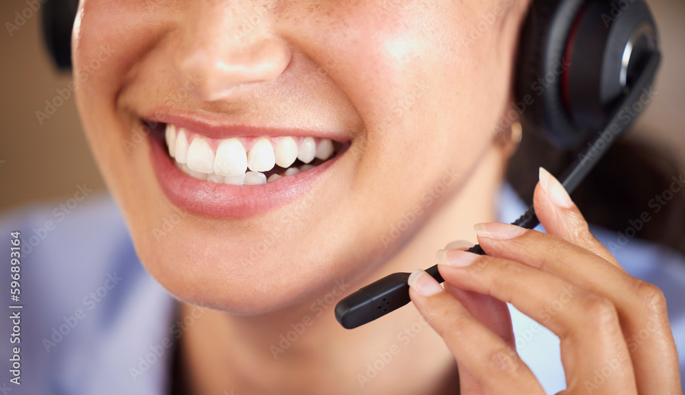 Closeup of smiling mixed race call centre agent talking to customers with a headset. Hispanic businesswoman answering calls, helping clients from an office. Headshot of customer service representative Closeup of smiling mixed race call centre agent talking to customers with a headset. Hispanic businesswoman answering calls, helping clients from an office. Headshot of customer service representative