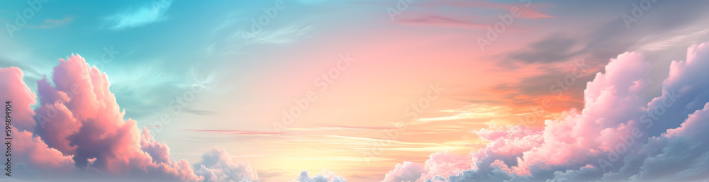 Colorful cloudy sky with many clouds and stars, fantastical cloudscapes. Generative Ai.