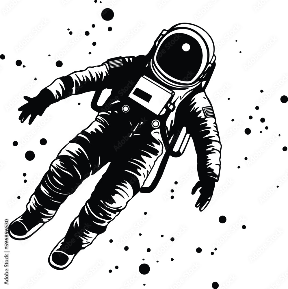 Astronaut Floating In Space Logo Monochrome Design Style
