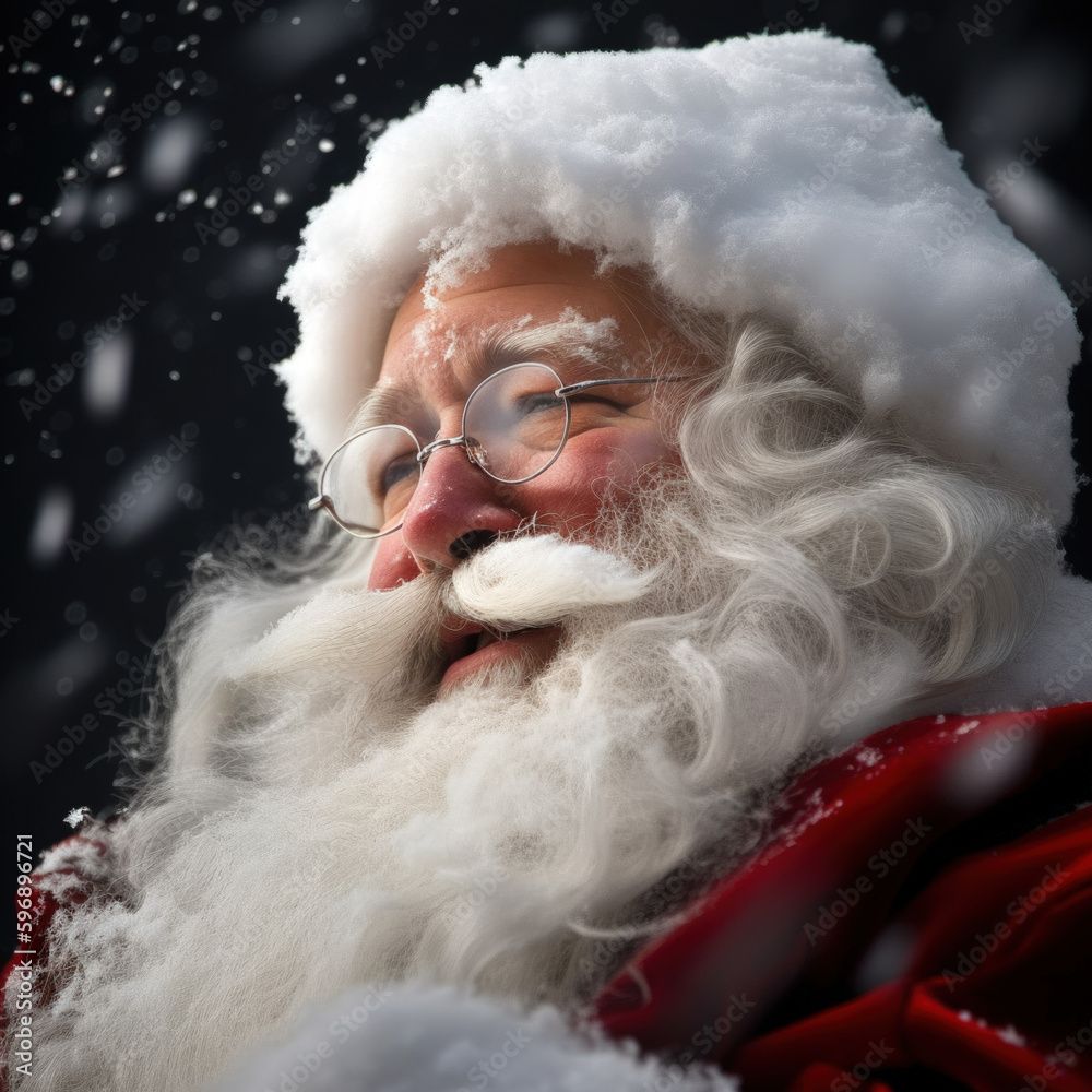 Jolly Santa Claus Close Up Portrait in the Snow Created with Generative AI and Other Techniques