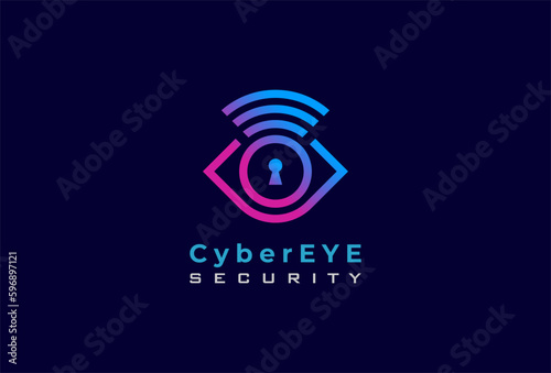 Eye Logo, eye with keyhole and signal combination, usable for technology and security company logos, vector illustration
