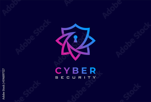 Cyber Security Logo, abstract shield and keyhole combination, usable for technology and security company logos, vector illustration
