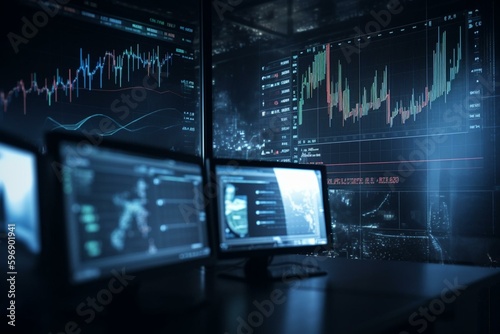 Technology background with stock market chart data screen. Generative AI