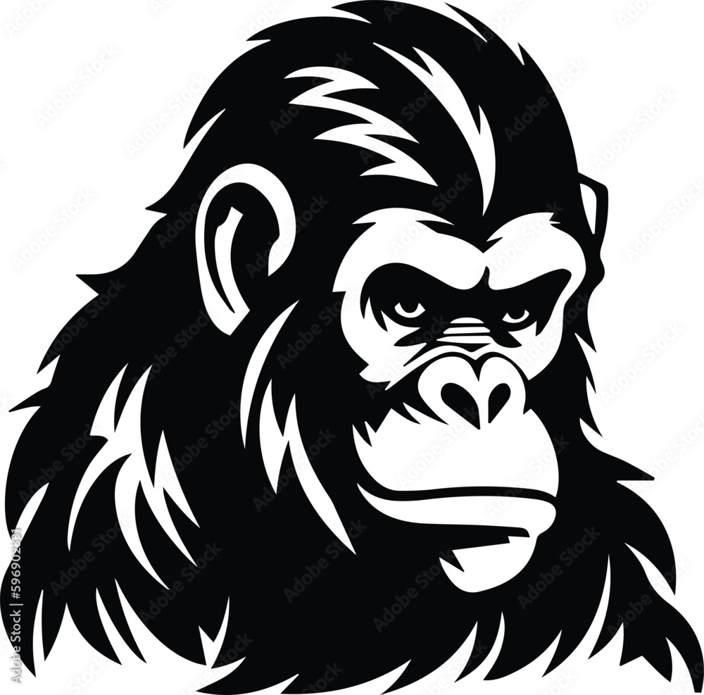 Chimpanzee Logo Monochrome Design Style
