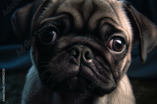 AI-generated cartoon of a pug puppy. Generative AI