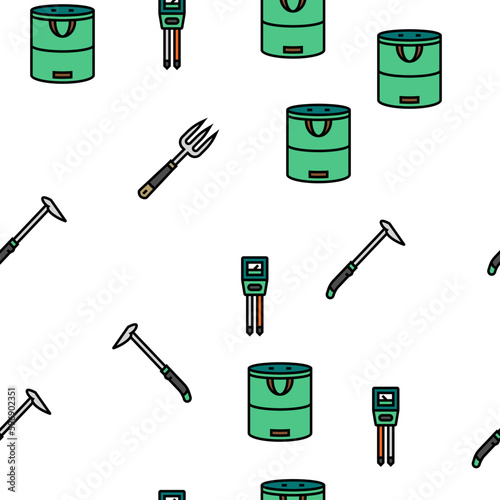 garden tool shovel rake vector seamless pattern