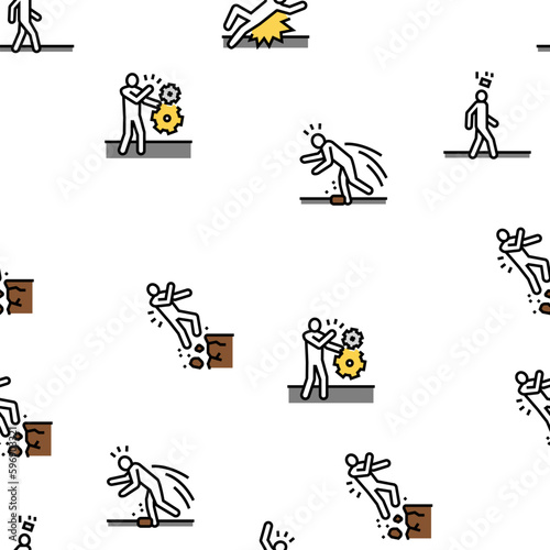 accident injury safety man risk vector seamless pattern