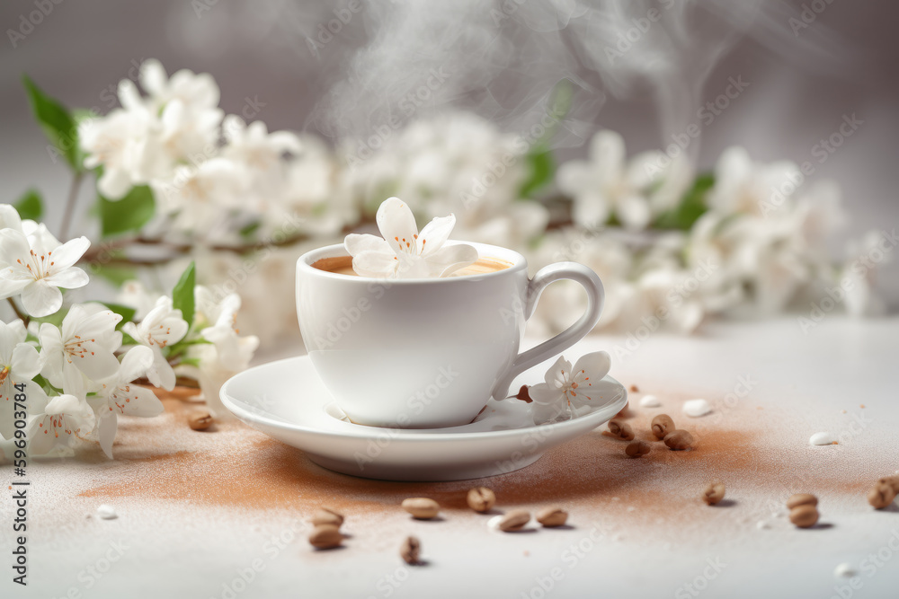 Coffee cup on white background flower flowers and white Generative AI Coffee cup on white background flower flowers and white Generative AI