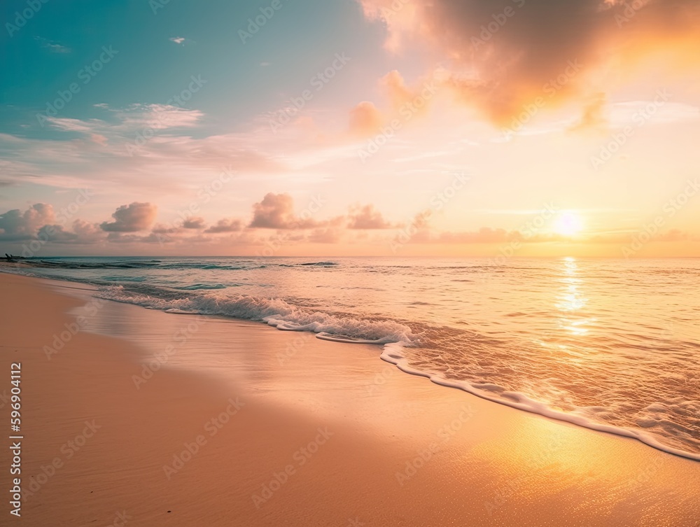 Panoramic beach landscape at sunset in summer
