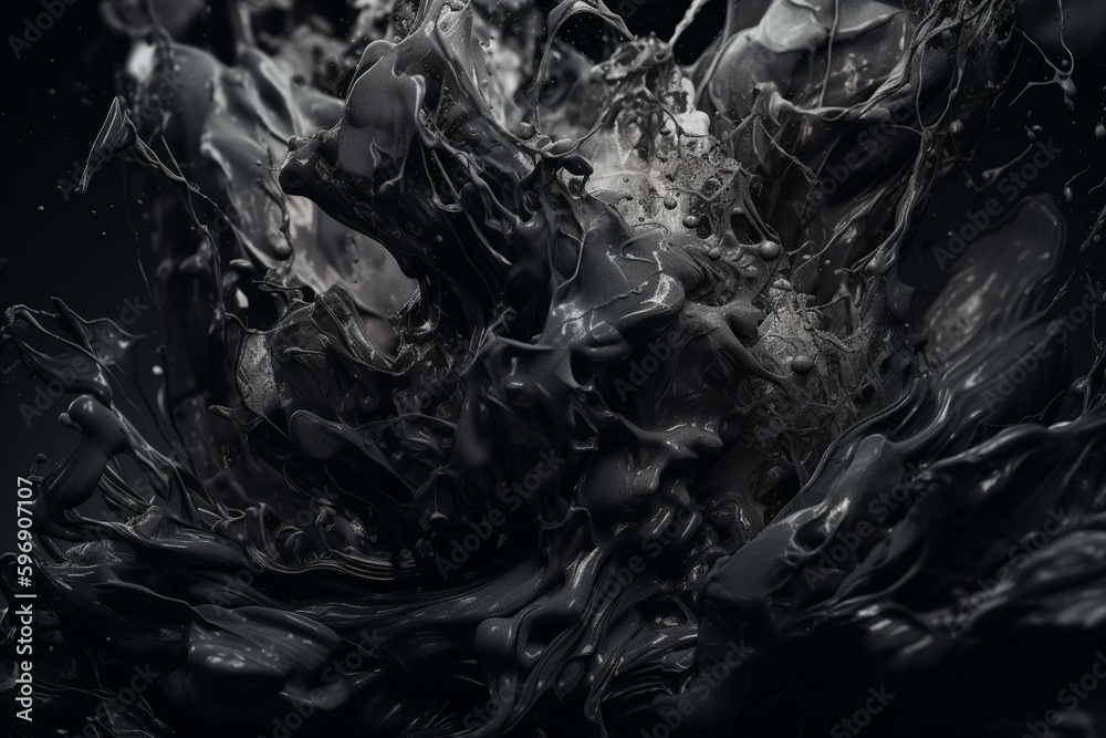 Abstract canvas with intricate black-and-white fractals from multiple layers of paint. Generative AI