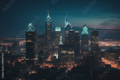 A transparent gradient of Philadelphia s famous landmarks creates a layered skyline. Generative AI