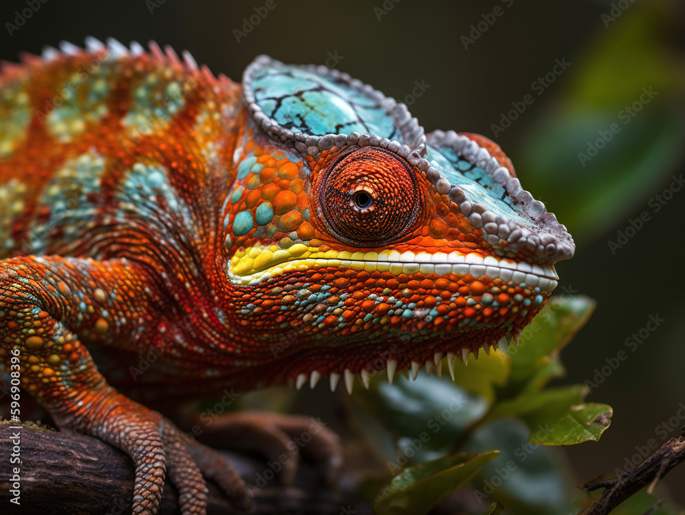 Colorful chameleon head created with Generative AI Technology Colorful chameleon head created with Generative AI Technology