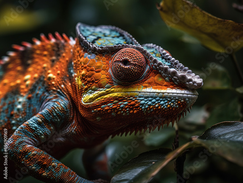 Colorful chameleon head created with Generative AI Technology