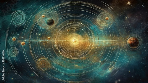 An astrology chart with planetary alignment illustration. Generative AI.  photo