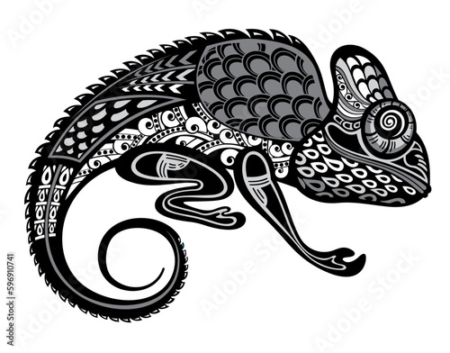 Black ornamental chameleon silhouette vector on a white background