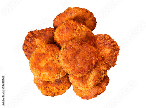 Juicy homemade cutlets with beef, pork or chicken meat isolated on white background. top view