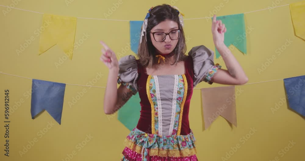 brazilian woman dressed in clothes from festa junina, feast of st john, protocol scenes. Arraia party