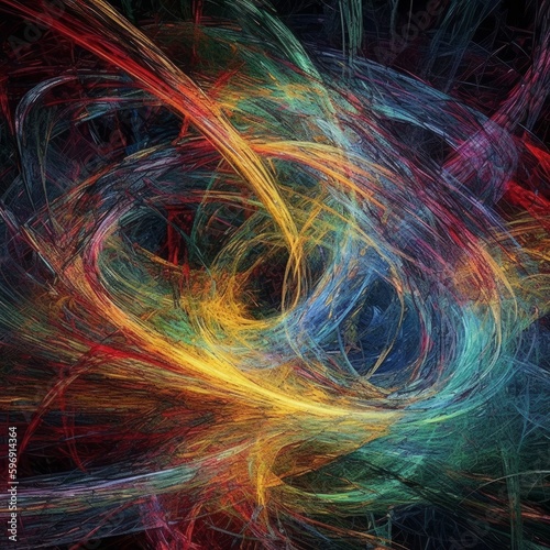 A digital illustration of quantum entanglement with fractal like energy. Generative AI. 