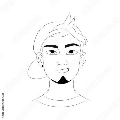 Line portrait of man with piercing and beard flat vector isolated on white background