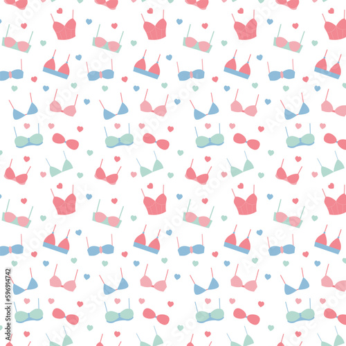 Seamless pattern of different types of women's bra flat vector