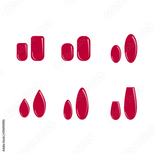 Set of different types of fingernail shapes isolated on white background flat vector illustration