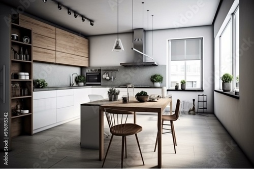 Modern kitchen design with a Scandinavian touch. Generative AI