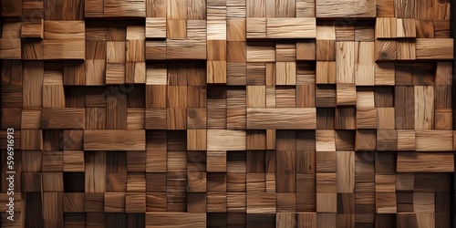 Fototapeta Naklejka Na Ścianę i Meble -  3d Wooden pattern Panel, With Wooden Background For Wall, 3d illustration. Abstract low poly background. Polygonal shapes background, geometric shape with wood texture by AI Generative