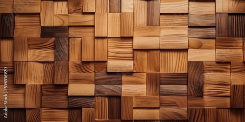 Fototapeta Naklejka Na Ścianę i Meble -  3d Wooden pattern Panel, With Wooden Background For Wall, 3d illustration. Abstract low poly background. Polygonal shapes background, geometric shape with wood texture by AI Generative