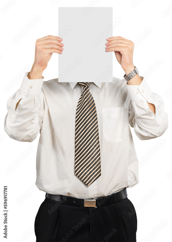 Fototapeta premium Businessman with paper in front of face