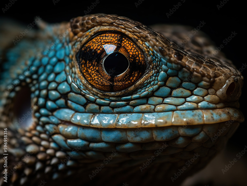 Colorful close-up of a reptile eye created with Generative AI Technology
