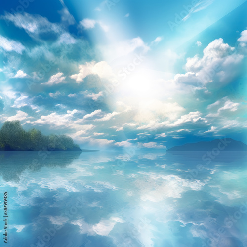 sky in heaven wallpaper  clouds under the sky in the ocean view of heaven  sparkling water reflections. Generative Ai. 