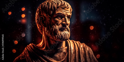 Bust of Aristotle  philosopher of Ancient Greece. Generative AI.