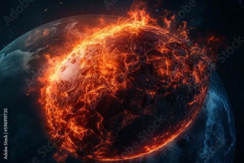 The depiction of a burning planet. Generative AI