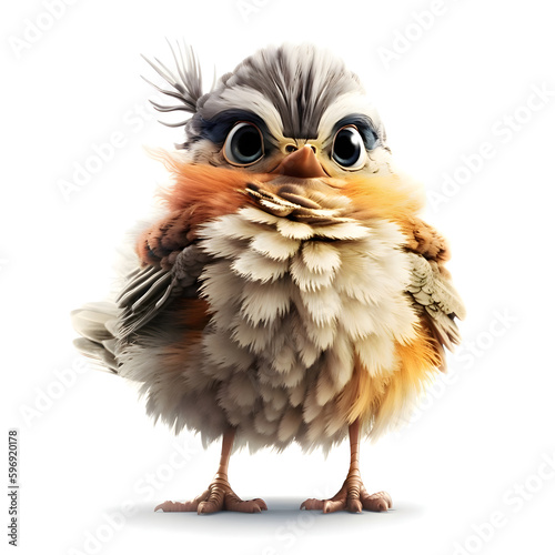 Cute bird isolated on a white background. 3D illustration.