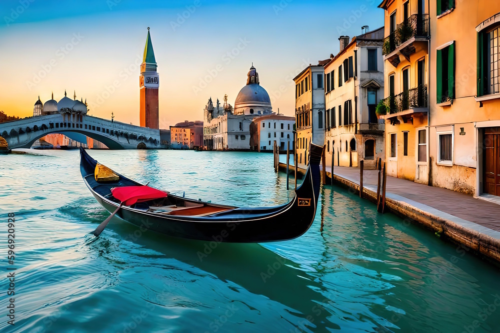 Venice and gondolas, Italy - Created with Generative AI Technology