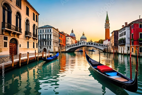 Venice and gondolas, Italy - Created with Generative AI Technology © Faris