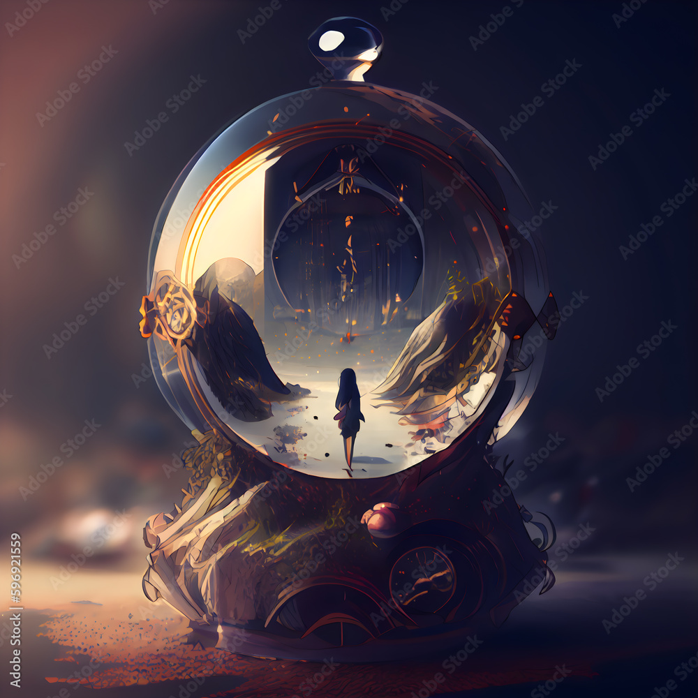Astronaut inside a crystal ball. 3D rendering. Vintage style.