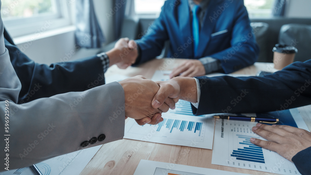 Team of male bookkeepers people working with balance sheet to analyze problems and find solutions to develop business organization and company's stock market system. Common stock and preferred stock