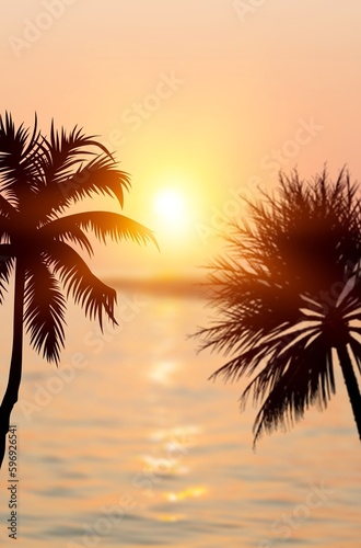 Palm Tree on beach with sunset background