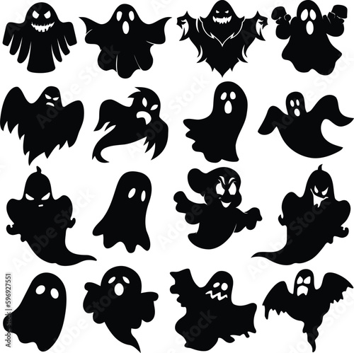 Boo-tifully Spooky- Set of 16 Ghost Vector Silhouettes for Halloween