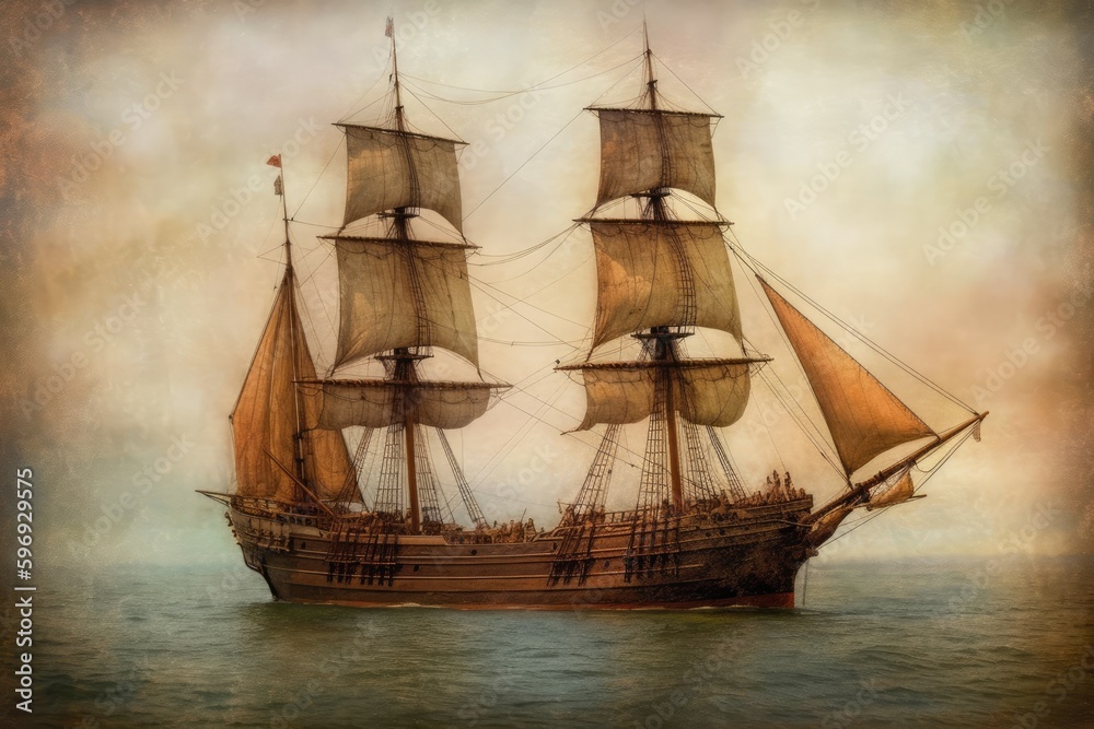 Fototapeta premium majestic sailing ship navigating the vast ocean waters. Generative AI