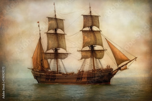 Valokuvatapetti majestic sailing ship navigating the vast ocean waters