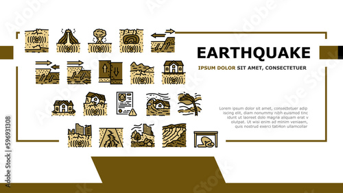earthquake disaster wave crack landing header vector