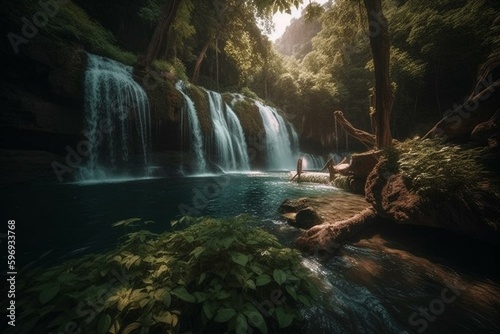 Stunning waterfalls set in majestic natural scenery. Generative AI