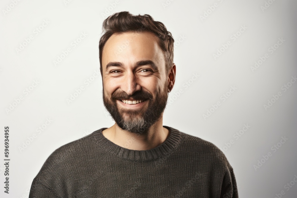 Portrait of a handsome bearded man smiling at the camera over white background Portrait of a handsome bearded man smiling at the camera over white background