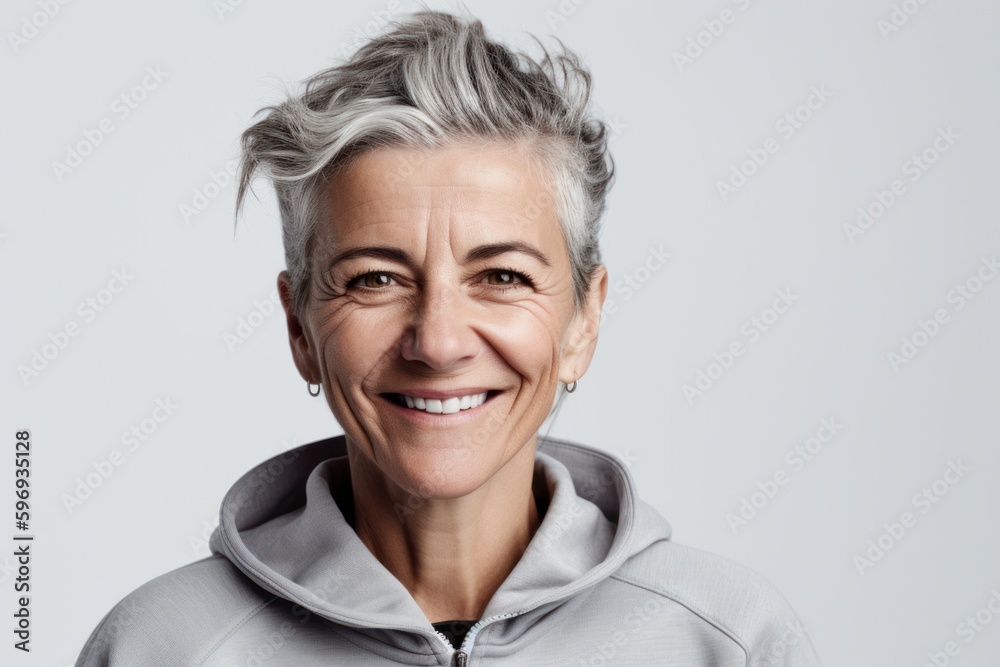 Portrait of a happy senior woman smiling at the camera over gray background Portrait of a happy senior woman smiling at the camera over gray background